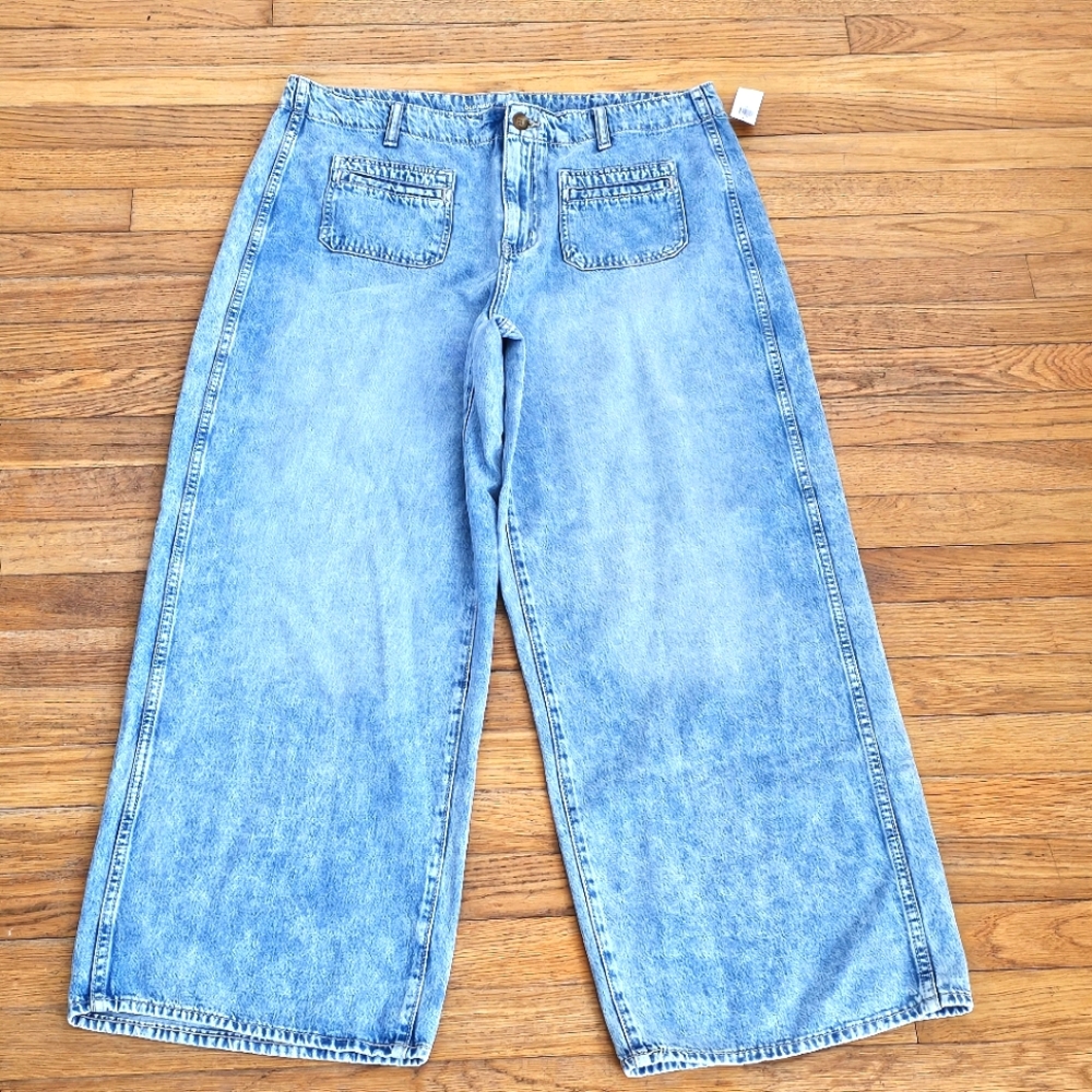 Old Navy Women's High Rise Wide Leg Baggy Blue Jeans Size 16